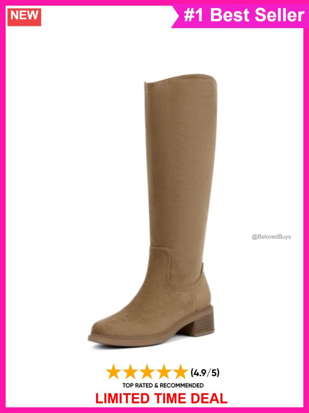 Women's Knee High Boots Faux Suede Block Heel Side Zipper Tall Boots